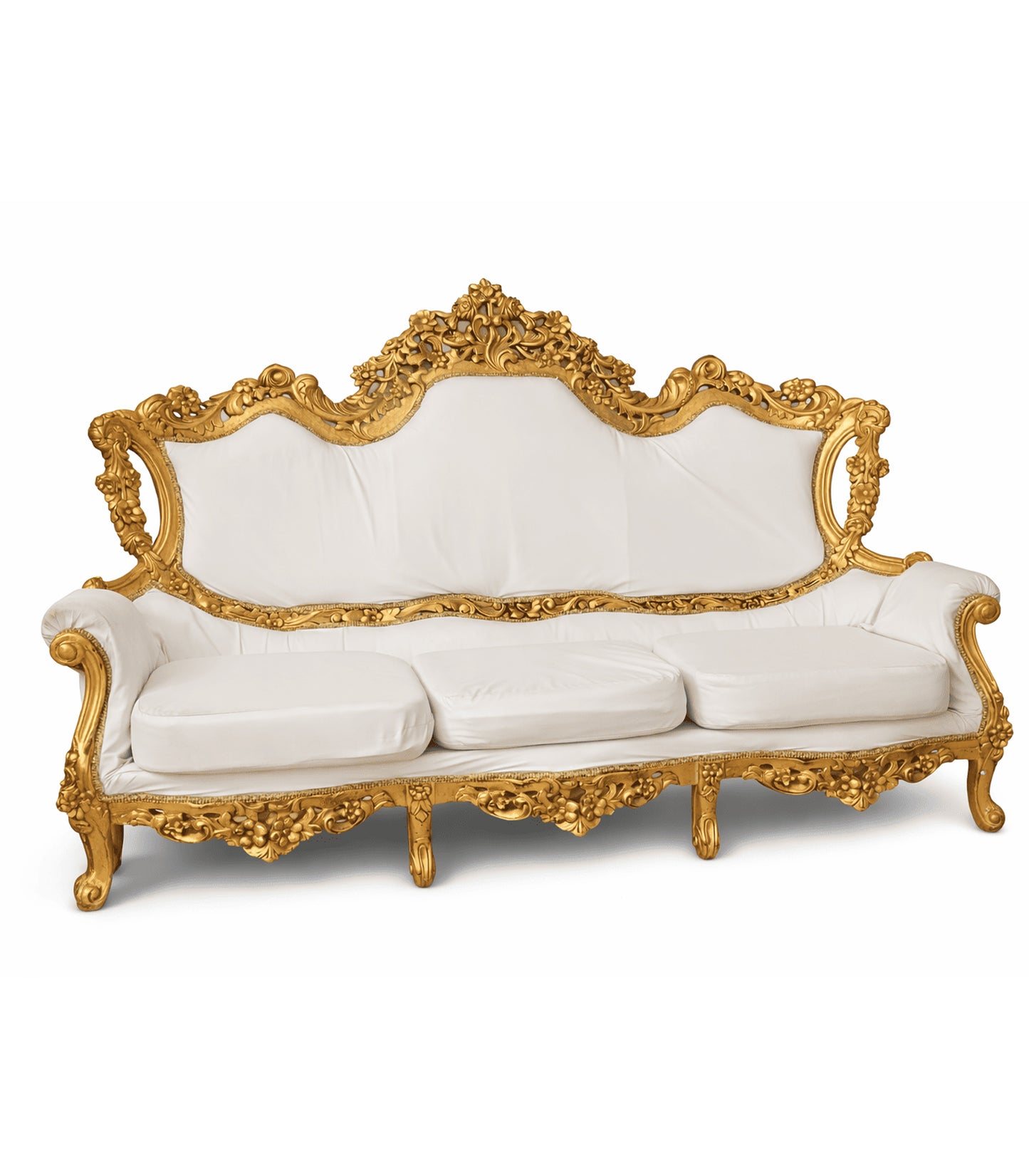 Vintage Louis XV style gilded sofa for photo shoots, film sets and palace style decor