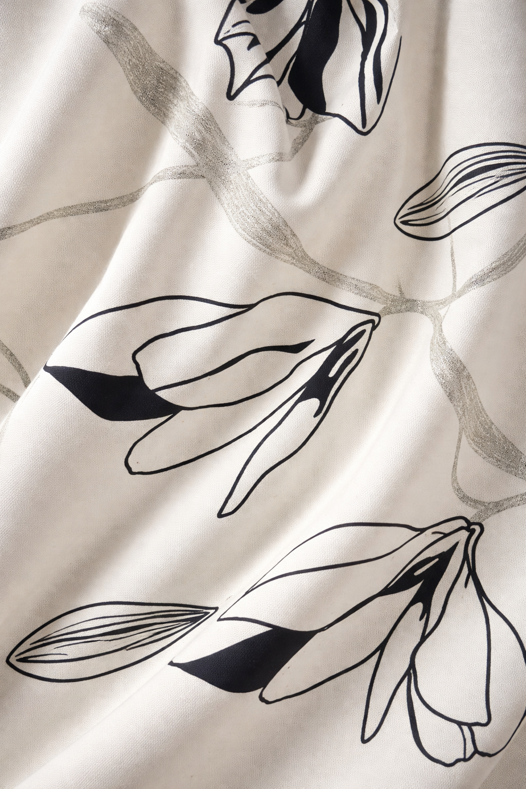 White linen with black & silver print