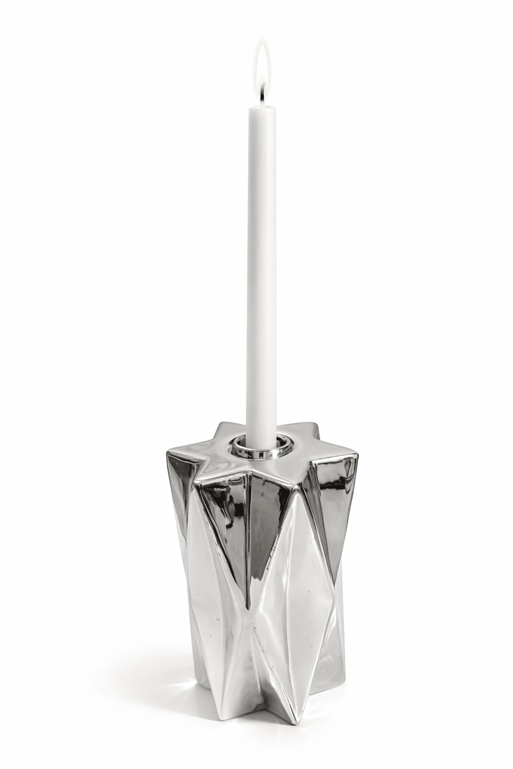 Silver star shape glass candle holder 13 cm