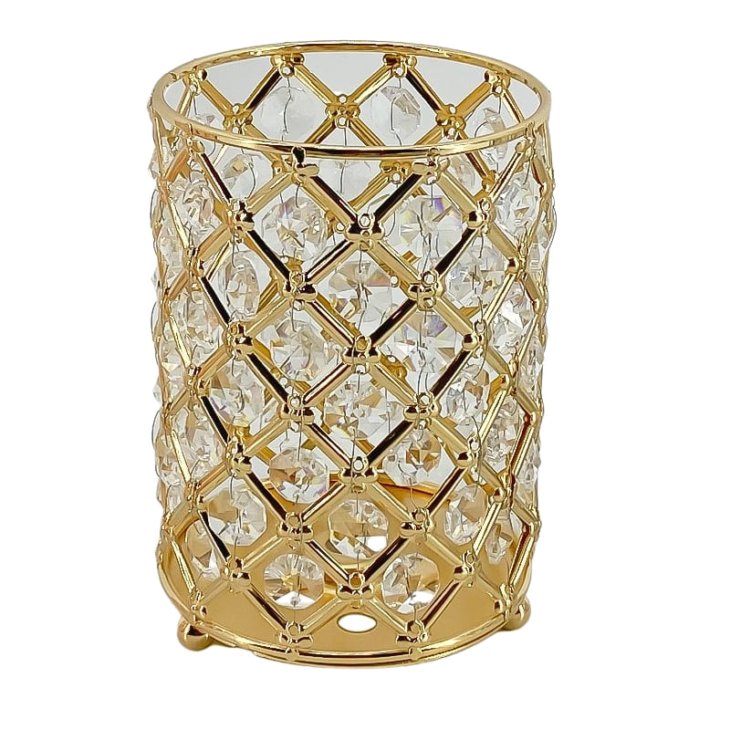 Large gold crystal candle holder decorative centerpiece