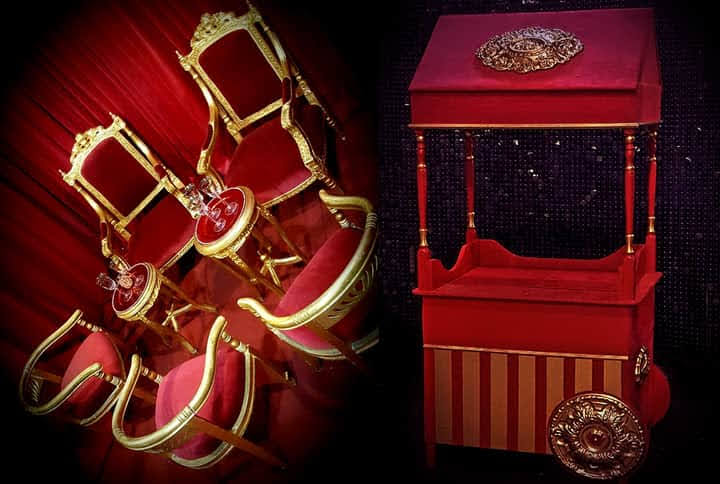 Red furniture set with candy cart