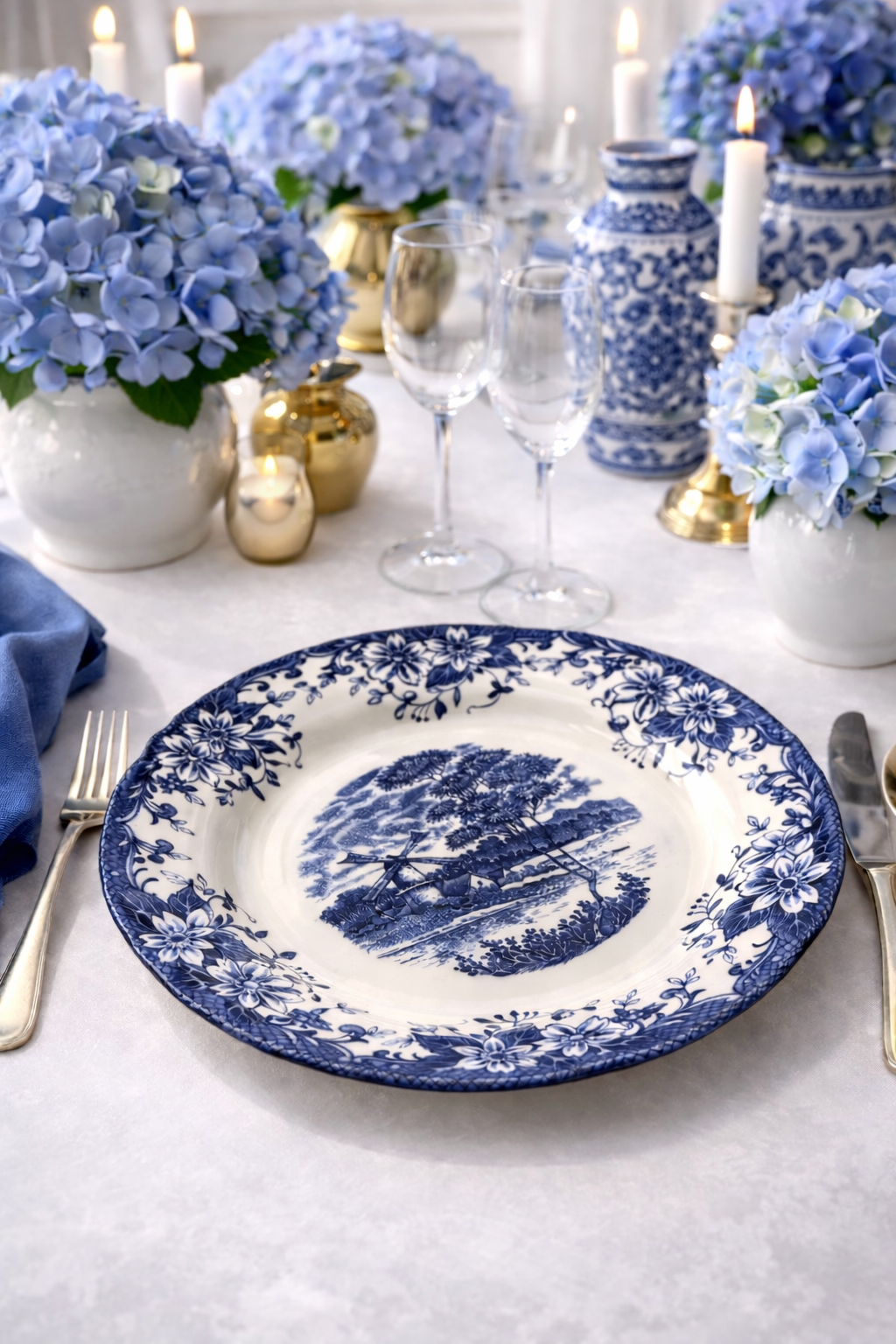 Blue & White Windmill Dinnerware