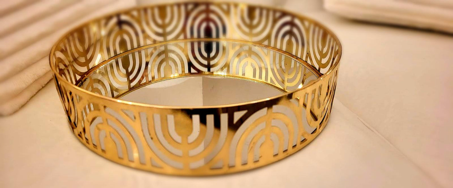 Gold Metal Tray with Mirror Base