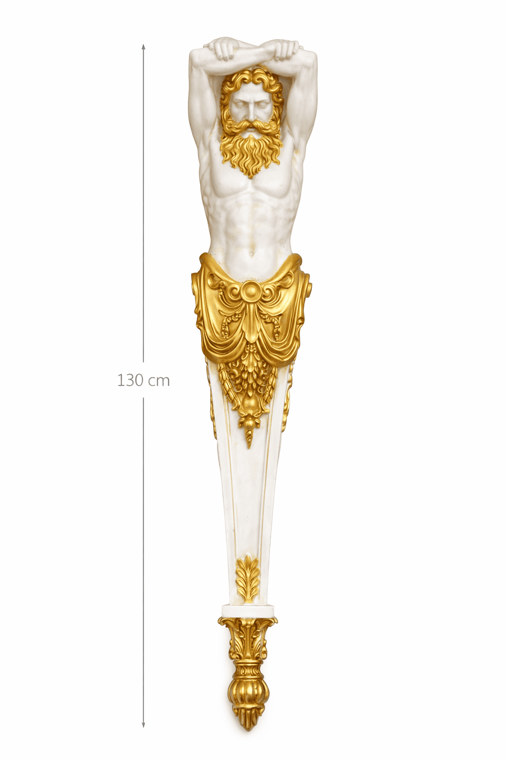 Neoclassical Atlante wall sculpture, male caryatid architectural figure with gold accents, 130 cm decorative wall statue.