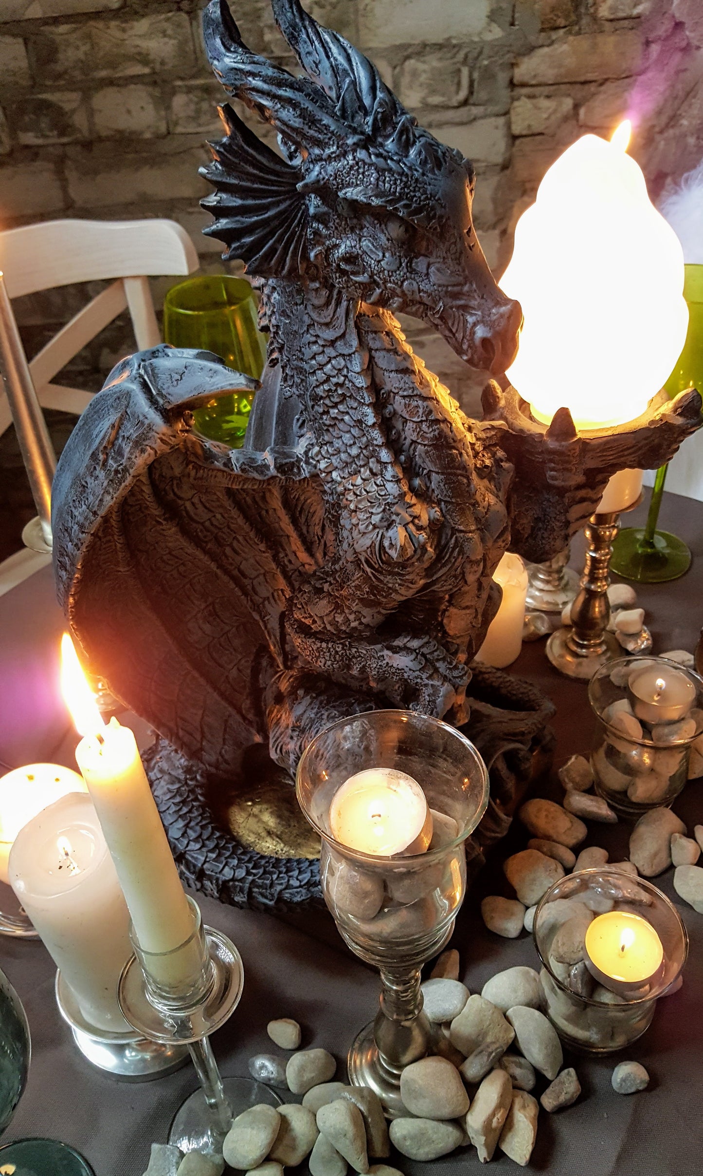 Chimera Dragon Table Statue with Lamp – Fantasy Decor (55 cm)