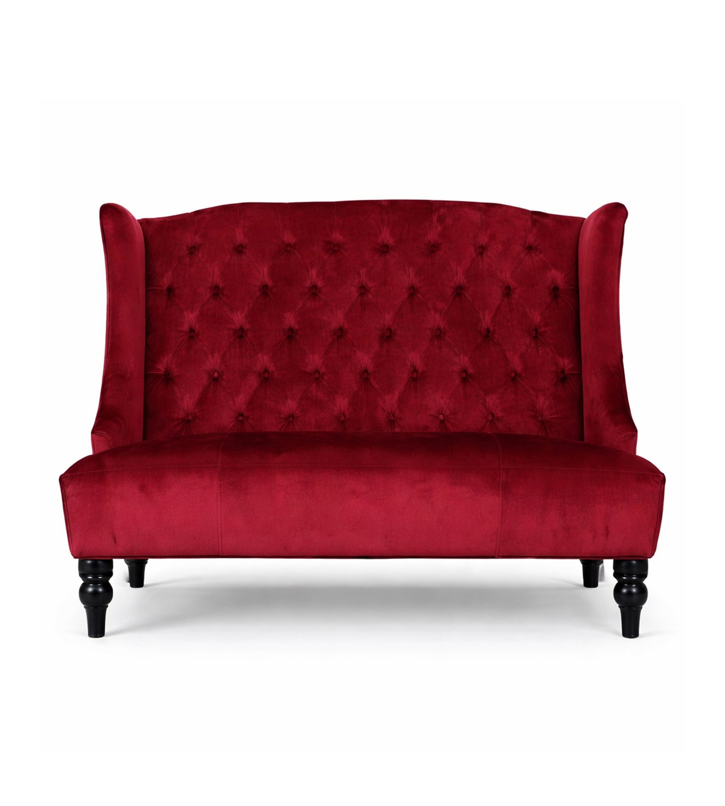 Burgundy Velvet Sofa with Tufted Back
