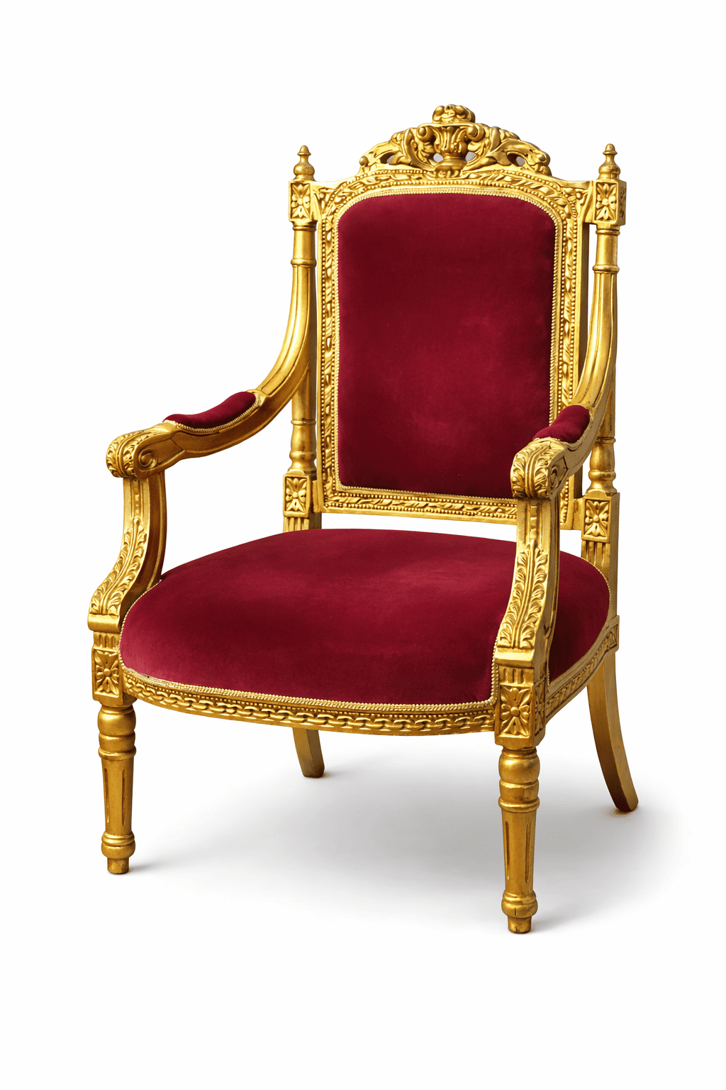 Napoleon era empire chair with gold frame and red velvet upholstery for photo shoot and film set decor