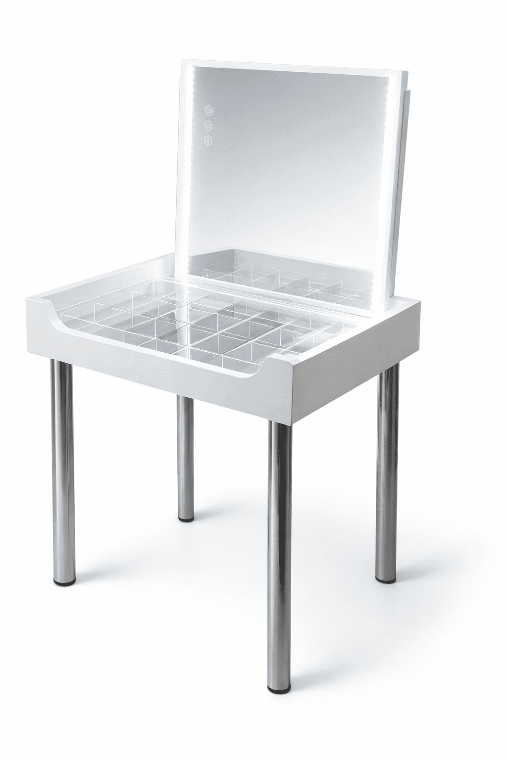 Mobile beauty vanity table with touch light mirror for makeup artists and events