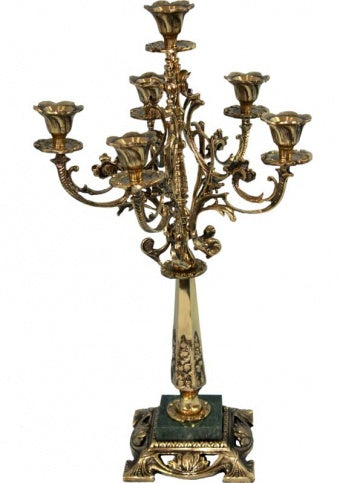 Gold bronze green marble baroque candelabra