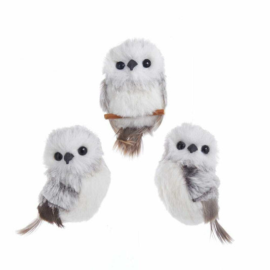 Where to rent owl decorations Riga, small plush owl prop hire Latvia, 9-10cm grey white festive owl figurines Riga, where to rent Christmas decor in Riga, boutique Scandinavian holiday display Baltic, cozy winter woodland character props.