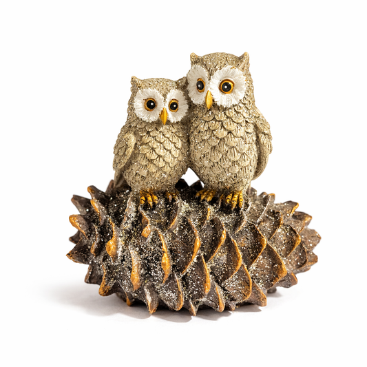 Luxury miniature Christmas props rental Riga, exquisite owl figurine hire Latvia, 9cm pinecone holiday decor Riga, enchanted forest table styling props, premium catering display accents Baltic.