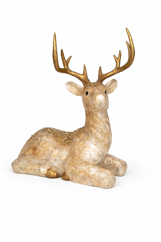 Luxury Venetian Christmas decor rental Riga, exclusive pearl reindeer prop hire Latvia, 35cm pearlescent stag statue Riga, premium Venetian theme holiday display Baltic, rare gold and pearl centerpiece hire.