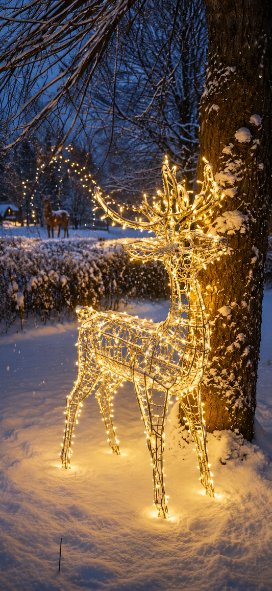 Where to rent reindeer light sculpture Riga, large outdoor deer prop hire Latvia, 140cm 3D festive stag decoration Riga, where to rent Christmas decor in Riga, commercial holiday lighting installation Baltic, winter wonderland photo zone display.