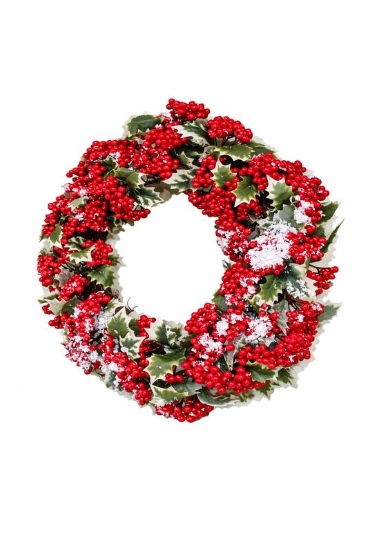 Red berry Christmas wreath rental Riga, large traditional holiday wreath hire Latvia, frosted holly berry decor Riga, commercial Christmas wreaths Baltic, classic winter decoration props hire.