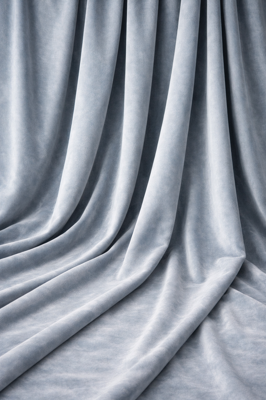 Luxurious dusty blue velvet drapes