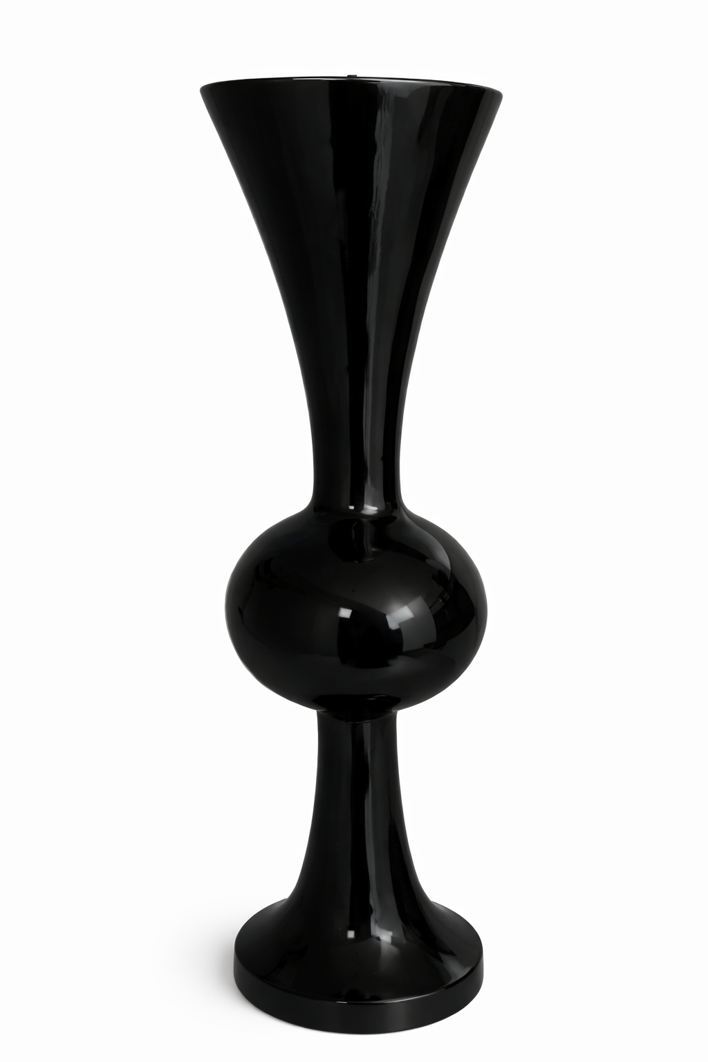 all black gloss floor vase for wedding aisle decor with floral arrangement – 130 cm pedestal vase Modern black floor vase stand for wedding decor, stage design and photo zone styling