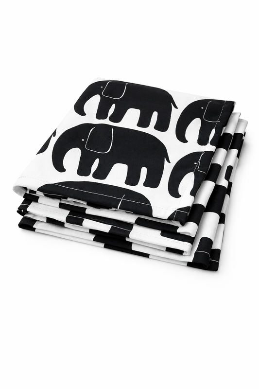 Napkin with black elephant pattern for hire 7skyrent