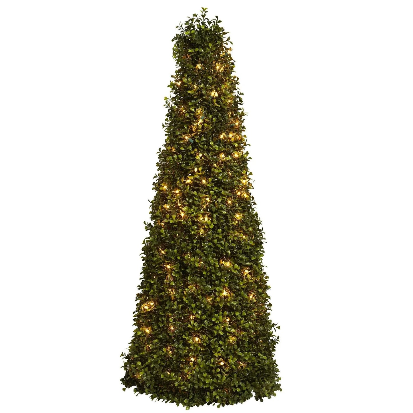 Large illuminated artificial boxwood cone 300 cm with warm LED lights event decoration