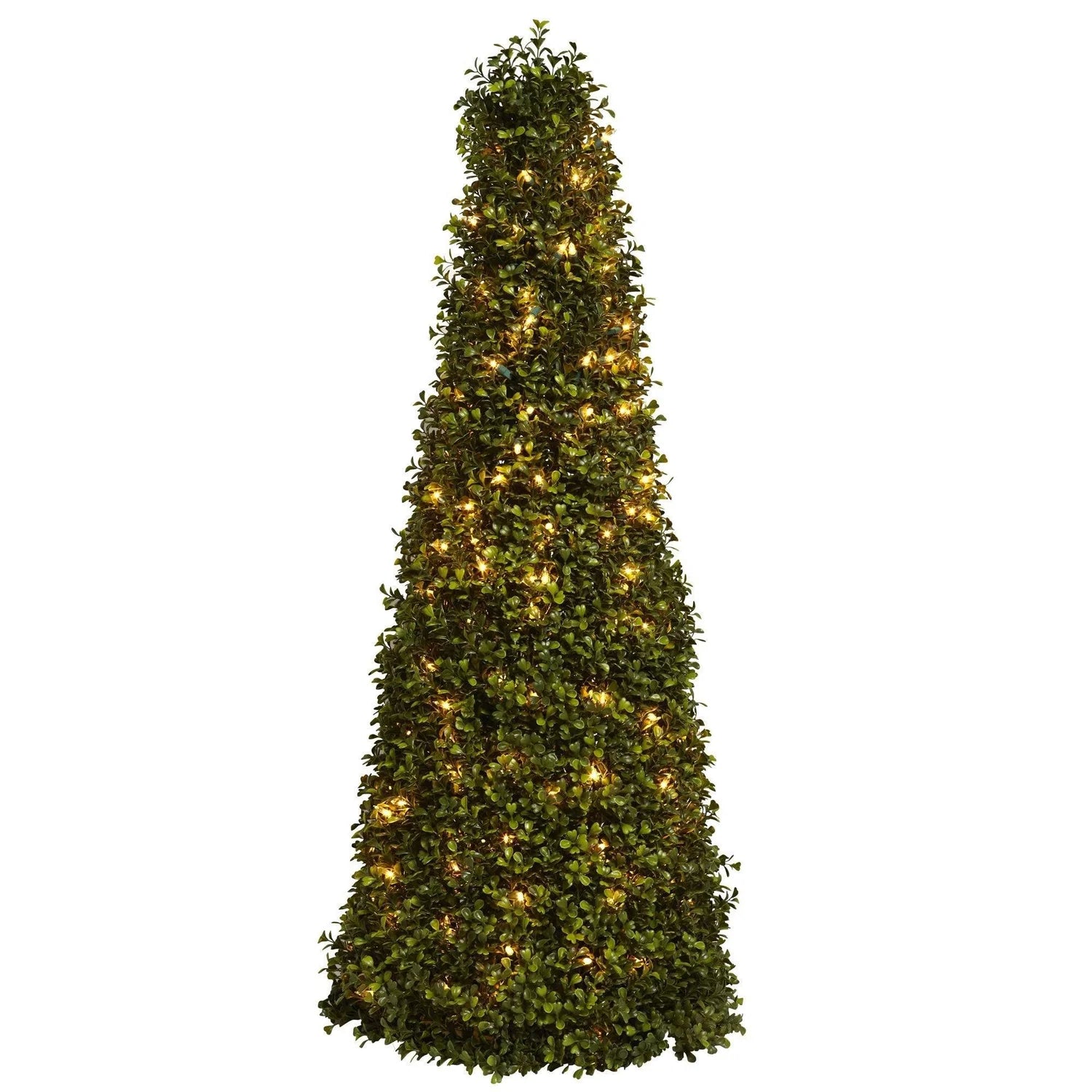 Large illuminated artificial boxwood cone 300 cm with warm LED lights event decoration
