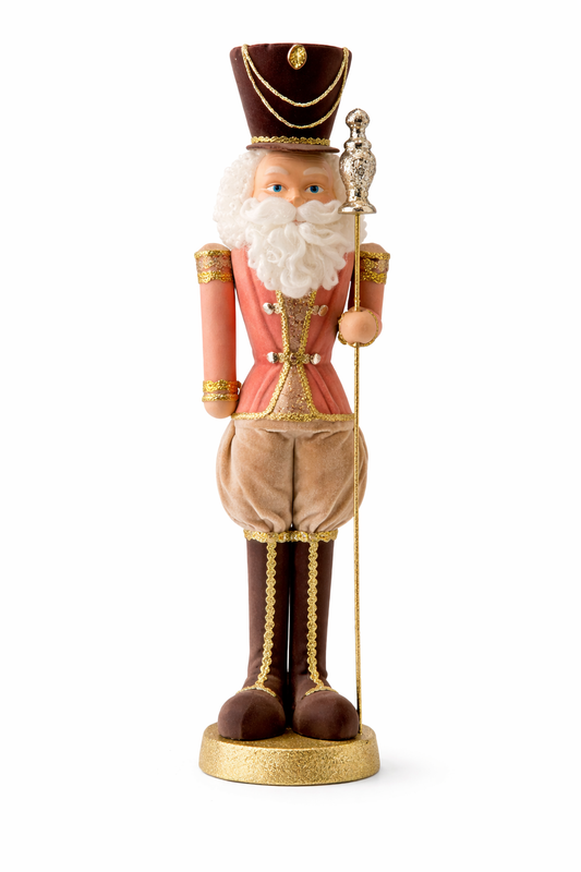 Whimsical 45cm velvet Candy Guardian figurine in pink and beige for fairytale Christmas tree rental.
