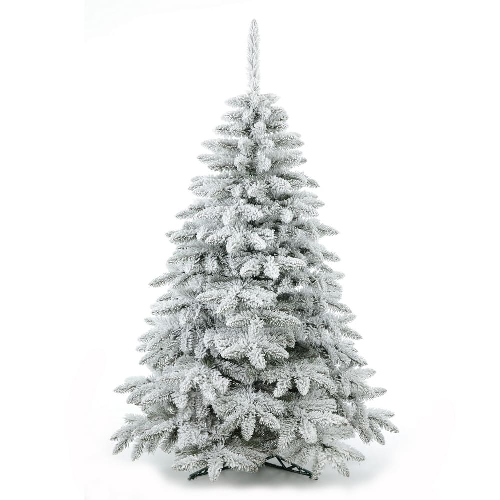 Grand 300cm flocked artificial Christmas tree with heavy snow effect for luxury holiday display rental.