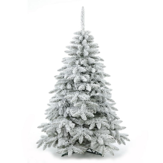 Grand 300cm flocked artificial Christmas tree with heavy snow effect for luxury holiday display rental.