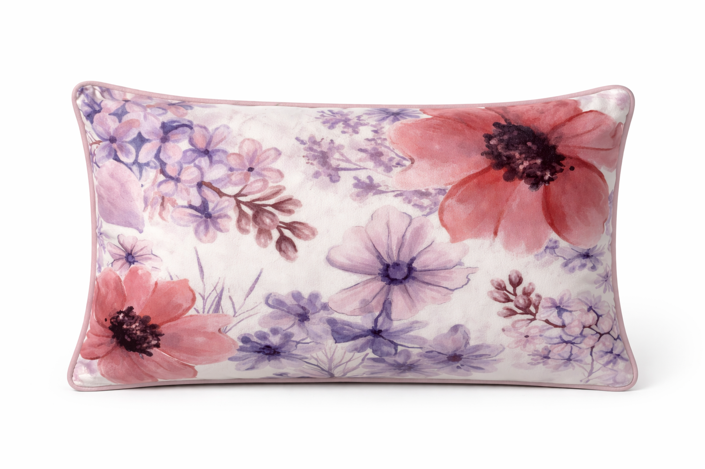 Floral-patterned pillow with pink and purple flowers for hire 7skyrent