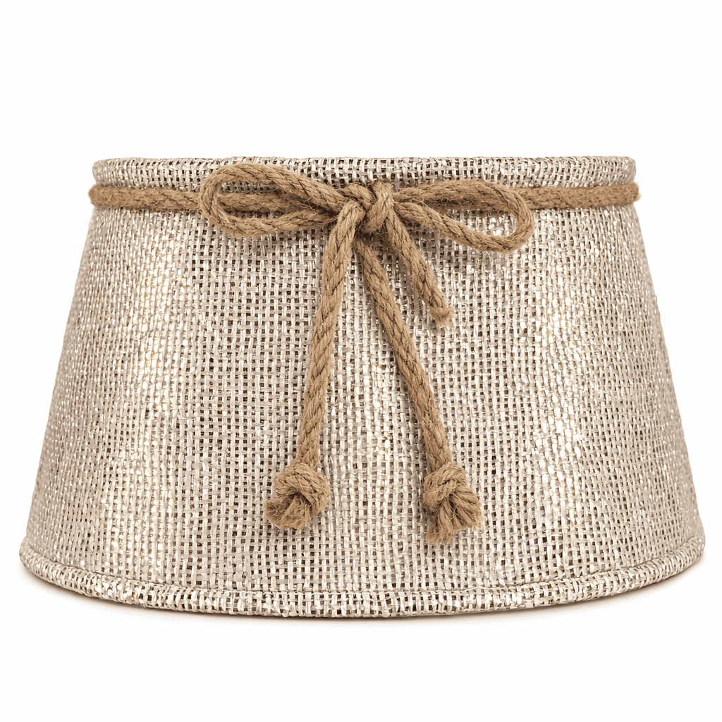 Where to rent Christmas tree collar Riga, burlap tree stand cover hire Latvia, silver hessian tree skirt ring Riga, where to rent Christmas decor in Riga, base cover for artificial holiday trees Baltic.
