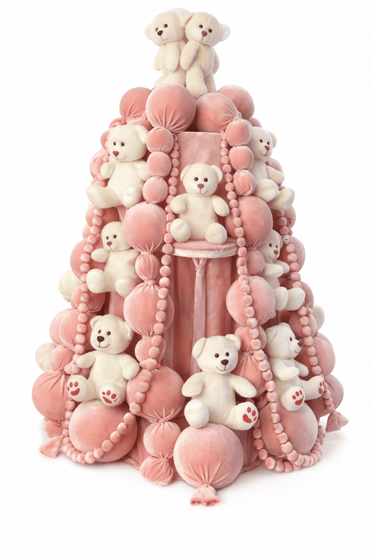 Pink Velvet Teddy Bear Decor Tower – Baby Shower Centerpiece (120 cm)
