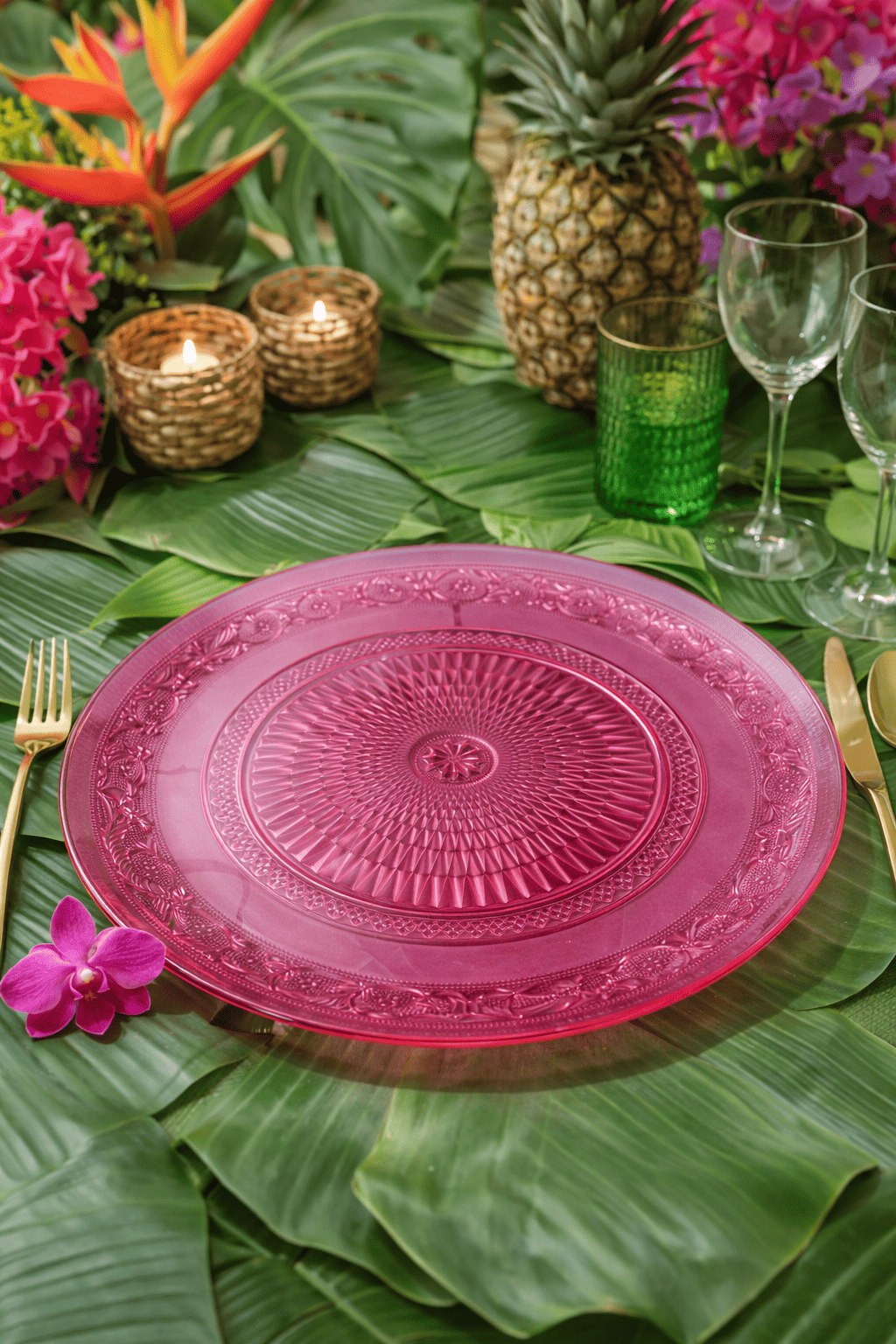 Pink Vintage Glass Plate 28 cm