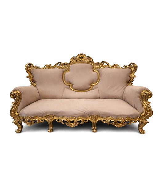 Vintage Louis XV style gilded couch for luxury event decor and film set styling