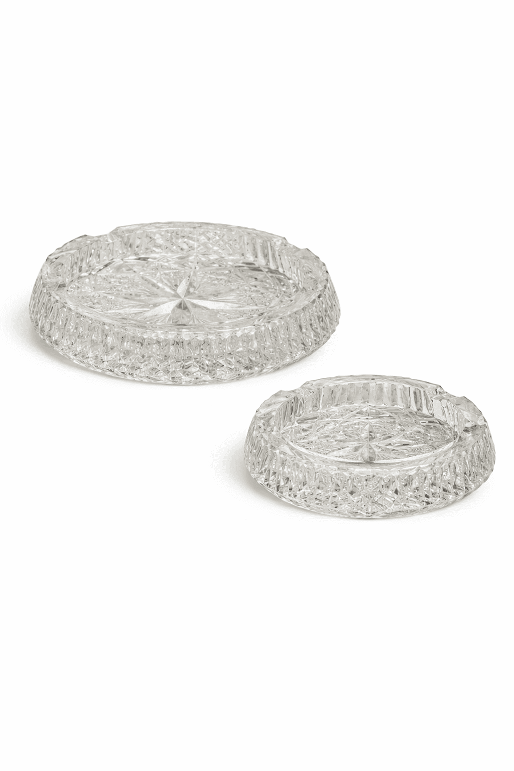 vintage crystal glass ashtray set 20 cm and 15 cm cigar lounge decor rental by 7skyrent