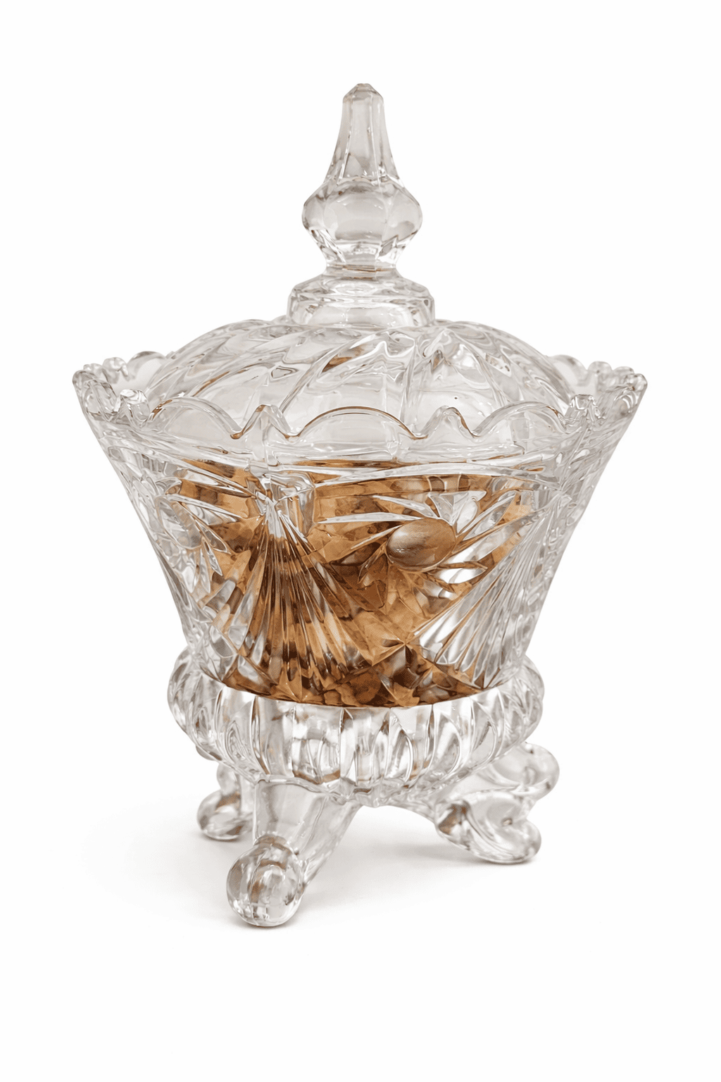 vintage crystal candy jar with lid decorative cut glass candy bowl rental by 7skyrent